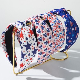 FOLONRAL 4th of July Headband for Women Independence Day Hairband American Flag Heart Bow Designs Red White Blue Hair Accessories Cute Hair Hoops