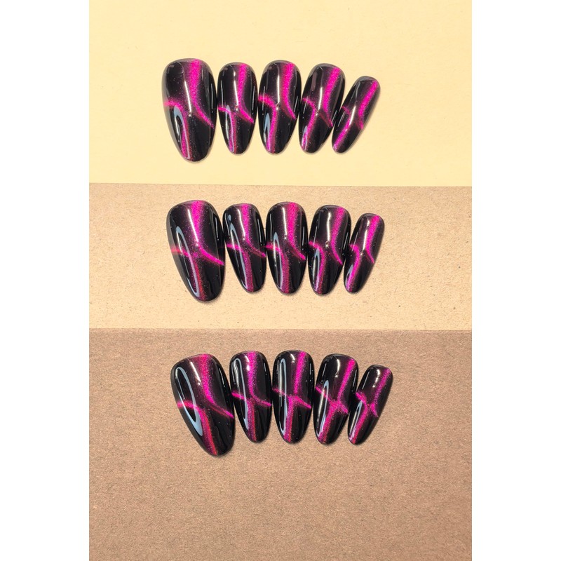 Black Base Pink Dual Cat Eye Press On Nails Mysterious