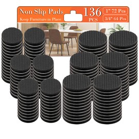 Fursafe&Q Non Slip Furniture Pads, Self Adhesive Rubber Anti Skid Pads - Furniture Grippers for Hardwood Floors Chair Feet Pads Protectors for Table Legs - Keep Furniture in Place 136 Pcs Round