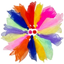 Druuzyl Pack of 18 Square Juggling Cloths Dance Cloths Colourful Chiffon Cloths in 9 Colours 60 x 60 cm Performance Scarves for Nursery Children Party Activities Accessories Decoration