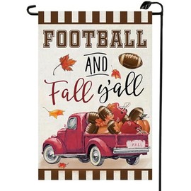 FOOTBALL and Fall Y'all Welcome Garden Flags 12x18 Inch Double Sided Thanksgiving Harvest Autumn Seasonal Truck with Maple Leaves Small Flags Farmhouse Holiday Outside Decorations For Yard QJ32-Red