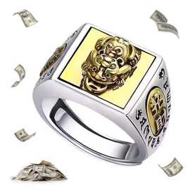 HETICA Feng Shui Pixiu Mantra Ring, Anillo Pixiu Feng Shui Ring for Men Women, Adjustable Wealth and Protection Good Luck Money Amulet, Buddhist Wide Surface Ring