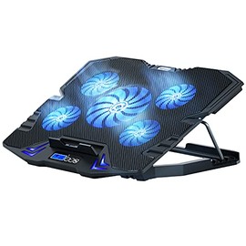 TopMate refrigerador para laptop gamer de 12-15.6 pulgadas, cinco ventiladores silenciosos y pantalla LCD, fuerte velocidad de viento de 2500 RPM dise