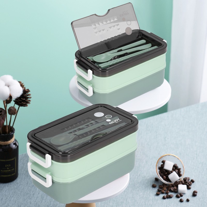 Lunch Box 2 Tier Stackable Container Folding Buckle Stainless Steel