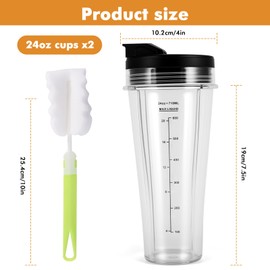 Upgraded 24 Oz Cup ，With Two Flip Lids And A Rubber Gasket A Cleaning Brush, Blender Accessories For Ninja Blender Ss100 Ss101 Ss300, Suitable For Work Gym Travel Party