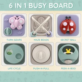 Baby Activity Board Toy with Handle, Montessori Educational Busy Board for Toddlers, Sensory Toy for Fine Motor Skills Development, Travel-Friendly Learning Toy for Kids Ages 1-4 years (Forest)