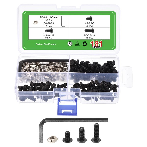 uxcell 181Pcs M5-0.8 T-Nuts Screws Assortment Kit for 2020 Series