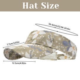 YAMEIZE Sun Visors for Women Men - Print Flower Running Golf Tennis Visor Hat Adjustable Ponytail Baseball Cap for Sport Beige