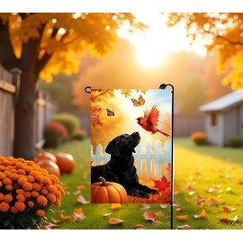 Fall Black Lab Dog Garden Flags for Outside 12x18 Double Sided