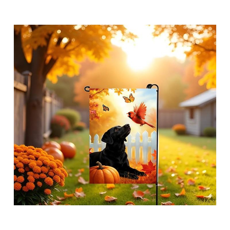 Fall Black Lab Dog Garden Flags for Outside 12x18 Double