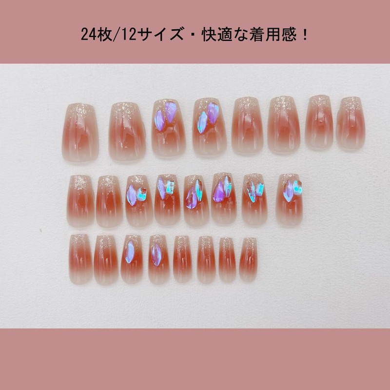 YXRXKJ ネイルチップ ミディアム 24枚入り ネイルチップ ショート 人気 和風 かわいい シンプル