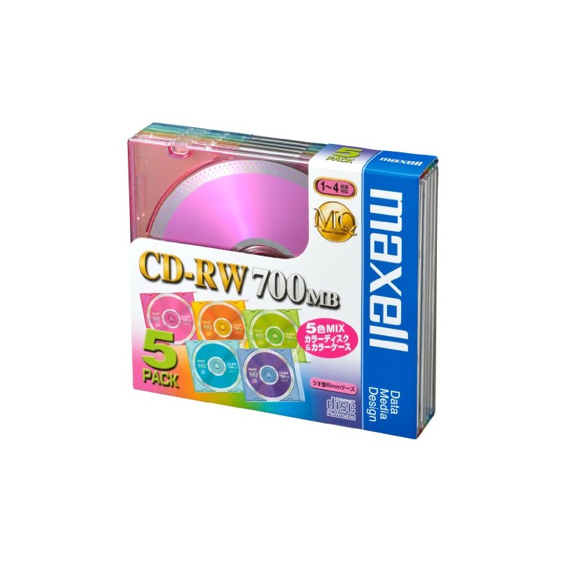 Maxell CDRW80MIX.1P5S Data CD-RW 700MB 4X Color Mix 5 Sheets