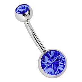 Titanium Belly Button Piercing 1.6 x 6 mm with Zirconia Round in 8 mm + 5 mm Stone Ball Available in Many Colours, Titanium, Cubic Zirconia