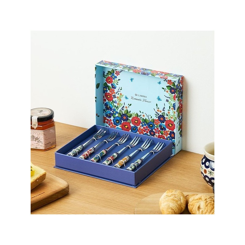 Select 1 Romantic Flower Cake Fork and Teaspoon 6-Piece Set