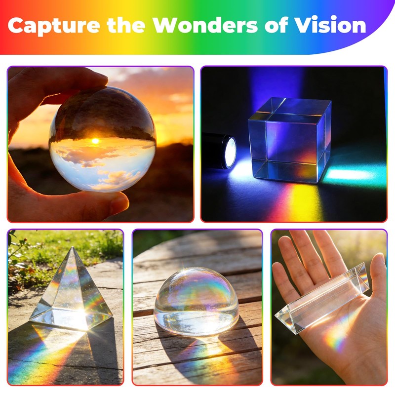 7 Pack K9 Optical Crystal Photography Prism Set, Include 1-4in