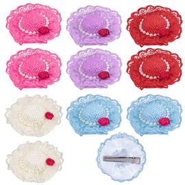 RP Remarkable Power, 10 Pack Mini Hat Hair Clips Barrettes With Ribbon Flowers for Party Costume Accessory