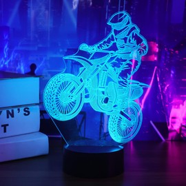 Motorcycle Night Light for Children, 3D Lamp Optical LED Illusion Night Light, Remote Control, 16 Colour Changing, Dimmable, Christmas Gifts for Girls, Boys, Living Room, Bedroom