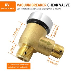 New Version Brass for RV Camper Black Tank Vacuum Breaker Check Valve, 571-VAC-CHK-A Camper Trailer Flusher Check Valve Replacement for Forest River/Grey Wolf 21/ Wilderness 2014