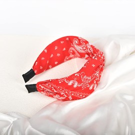 Red Bandana Headband Knotted Headbands for Women Cross Knot Headband Boho Hairband Bandana Head Bands for Women's Hair Non Slip Twist Knot Headband Paisley Headbands Turban Knotted Headband