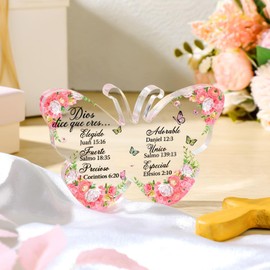 Shellwei Spanish Christian Acrylic Gift for Women Religious Inspirational Gift with Bible Verse Regalos Cristianos Para Mujer Bible Prayer Choice for Women Mother's Day Xmas Birthday Present(Floral)