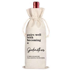Maydvdv Godmother Wine Gift Bag|Wine Bag for Godparent|Pairs Well With Becoming a Godmother|Godfather|Godmother, Baptism, Auntie, Uncle(11MA13)