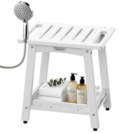 Shower Bench Seat, Non-Slip Shower Benches for Inside Shower to Sit on, HDPE Waterproof Shower Stool for Shaving Legs, Shower Chair with Adjustable Feet for Bathroom, Indoor/Outdoor Use, White