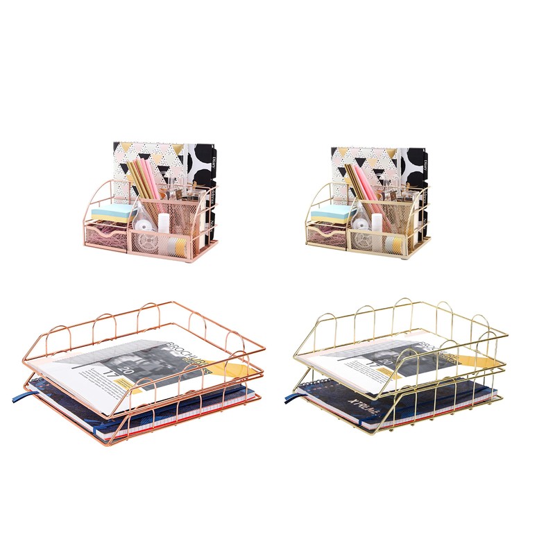 EXERZ Briefablagen/Papiersortierer, 2 Stück, Stapelbare Ablagen, Schreibtisch-Organizer (Gold)