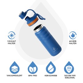 IDEUS Vacuum Insulated Water Bottle, 18 oz (540 ml) Stainless Steel Double Wall Bottle Metal Sports Canteen with Leak-proof Screw Cap (Royal Blue)