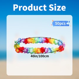 Hawaiian Flower Garlands 50Pcs Hawaiian Leis Bulk Hula Necklace Leis Party Decorations Caribbean Fancy Dress Accessories, for Tropical Hawaiian Party Night Bar Luau Aloha Beach Vacation Supplies