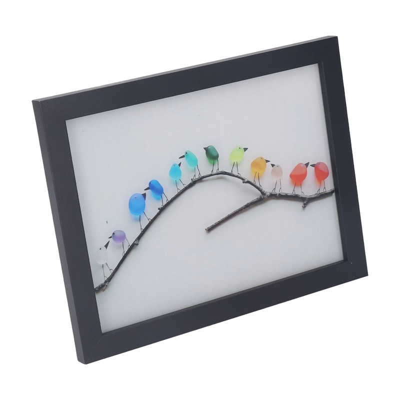 Sea Glass Birds Photo Frame 12 Birds Unique Wooden Frame