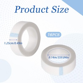 16 Rollen Micropore Tape Selbstklebend Medizinisches Klebeband 1,25 Cm × 9,14 M Vliesstoffe Medical Tape, Wasserdicht und Atmungsaktiv zur Wundversorgung Sport Wimpernverlängerung