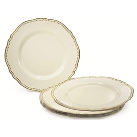 " OCCASIONS " 120 Plates Pack,(60 Guests) Heavyweight Premium Wedding Party Disposable Plastic Plates Set -60 x 10.25'' Dinner + 60 x 7.5'' Salad/Dessert (Rochelle Ivory and Gold)