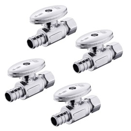 GUOFIS Straight Stop Valve,1/2 Inch Pex X 3/8 Inch OD Compression Straight Shut-off Valve with 1/4 Turn on/off (Pack of 4,ASTM F1807)