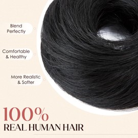 Hairro Hair Bun Piece for Women 100% Real Remy Human Hair Extensions Messy Scrunchies Updo Fake Donut Bun Hairpiece Natural Daily, Jet Black