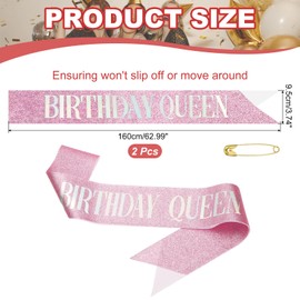 PATIKIL Birthday Girls Sash, 2 Pcs Glitter Birthday Sash for Women Satin Queen Sash Party Decorations with Safety Pin for Party Gifts Favors, Pink Fantasy