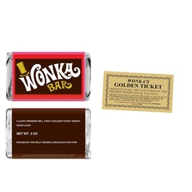 Miniature Wonka Bar Candy Wrapper and Mini Golden Tickets - 48 wrappers and golden tickets (candy not included)