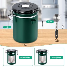 LWMTT Airtight Stainless Steel Coffee Container 1.8L with Outlet Valve Storage Container for Coffee Beans Nuts Cocoa (GN)