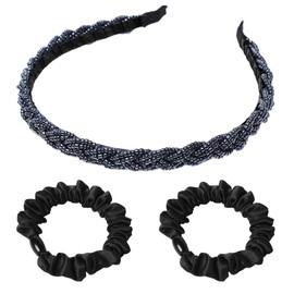 1 Piece Pearl Headband with 2 Pieces Black Hair Elastics, Women's Hair Accessories, Braided Hair Accessories, Hair Accessories, Crystal Hair Accessories