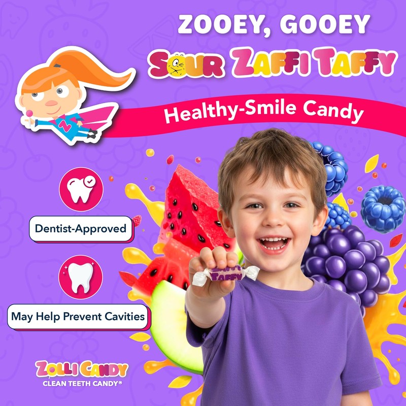 Zollipops Zaffi Taffy Sour in Assorted Sour Flavors, Watermelon, Green