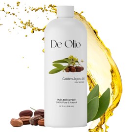 De Olio | Golden Jojoba Oil | 100% Pure & Natural | Face, Hair and Body | Cold Pressed | Soap Making & Massage | Carrier Oils | 32fl. oz. (946 mL)