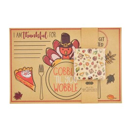 Mud Pie Thanksgiving Paper Placemat and Napkin Set, 12 1/2" x 18 1/2" Brown