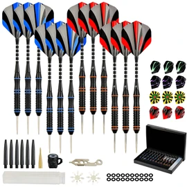 Formula Sports Darts Set, 6 Pcs 21g and 6 Pcs 23g Darts Metal Tip Set with 18 Aluminium Shafts, 21 Flights, 20 O-Rings, Dart Sharpener, Flight Protector, Gift Dart Box, Steel Tip Darts