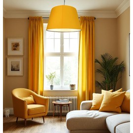 Loxton Lighting Cotton Drum Lampshade Pendant - (12inch 30cm Dia) (Mustard)