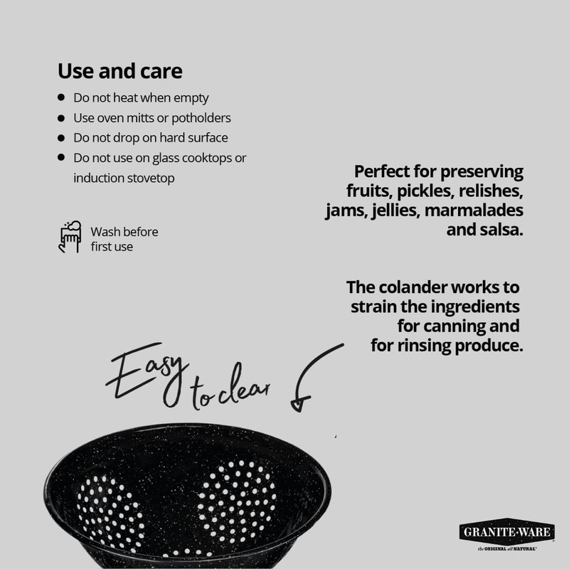 Granite Ware Colander - Durable Stainless Steel Kitchen Colander with
