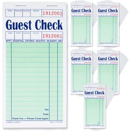[5000] Gorilla Supply Guest Check Book 3.4" x 6.73" Server Notepads Order Pad for Waiter and Waitress, Bond Single Part Perforated Checks, Green, 5000 (5 pkg x 100 Checks x 10 Books)