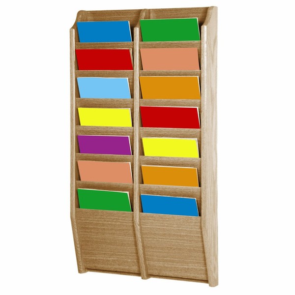 Wooden Mallet 14-Pocket Cascade Magazine Rack, Light Oak