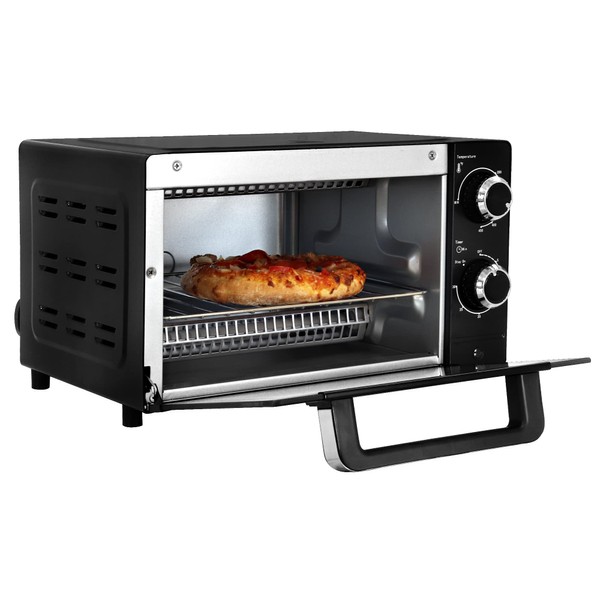 Total Chef 4-Slice Natural Convection Toaster Oven, Fits a 9 Inch Pizza, Compact Countertop Oven, 30 Minute Timer, 200-450F (93-232C) Temperature Range, Bake, Toast, Roast, Black and Stainless Steel