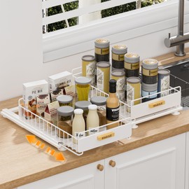 HOMEAILIE Under Sink Organizer, 2 Packs Under Sink Organizers and Storage, Slide Out Pull Out Cabinet Organizer Shelf with Metal Drawers for Kitchen Bathroom Pantry, White