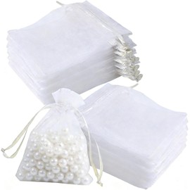 100 Piezas Bolsas De Regalo De Organza Transparente 7x9CM,Mini Bolsa De Regalo Con Cordón,Bolsas De Dulces Para Boda, Fiesta, Cumpleaños, Navidad, Joyería, Día de la Madre, Día del Padre(Blanco)