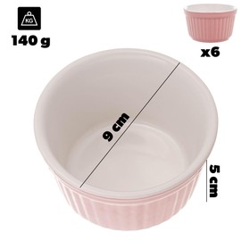 KADAX Soufflé Moulds Set, 6 Pieces, Diameter 9 cm, Crème Brulee Bowls, Small Ceramic Oven Cases for Creme Brulee, Souffle & Ragout Fin (Pink)